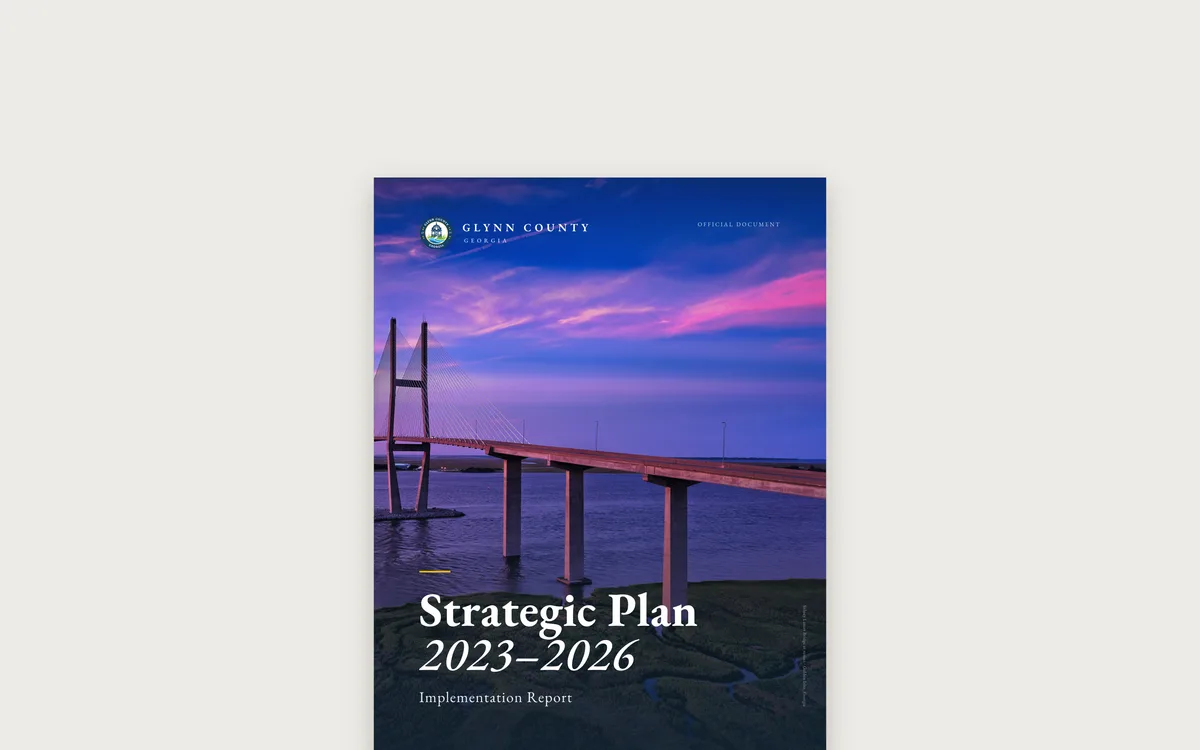 The strategic plan cover: the Sidney Lanier Bridge at sunset under the title.